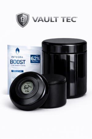 VAULT TECH Glass Curing Jar w/ Hygrometer + Integra Boost 62% - NEW FOR 2026